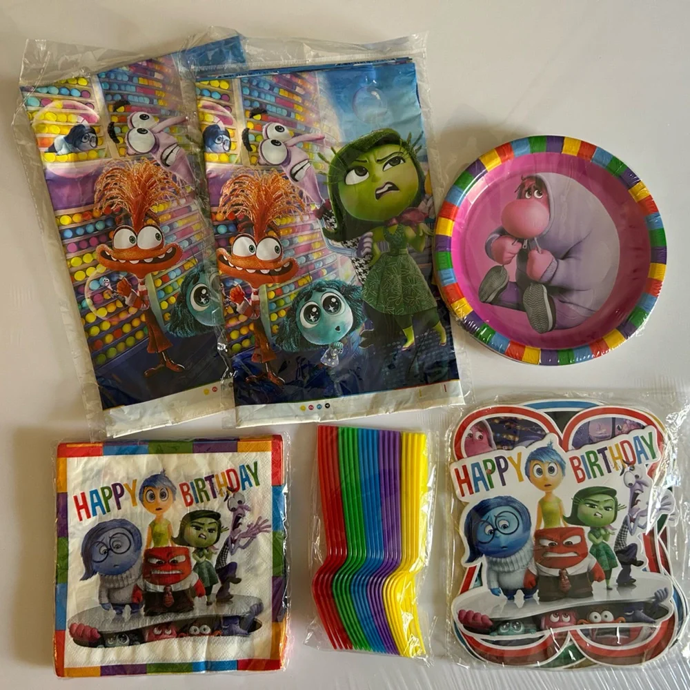“Inside Out “Happy Birthday Party Kit,  3 x 5, Banner, plates, napkins, forks,